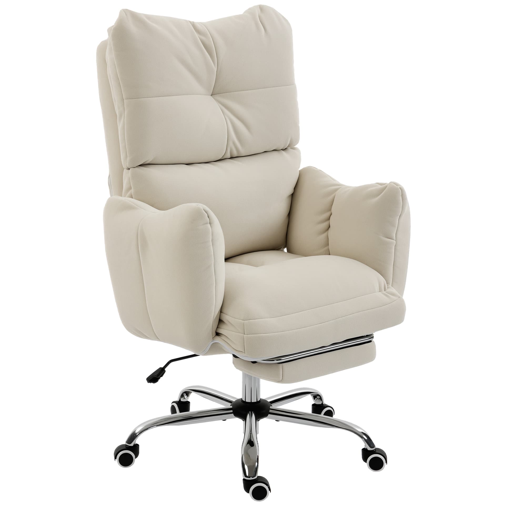 Office Chair with Foot Rest, Ergonomic Reclining Computer Gaming Chair with Snow Flannel Fabric, Thick Cushion, Cream - Executive & Manager Chairs - Office Furniture
