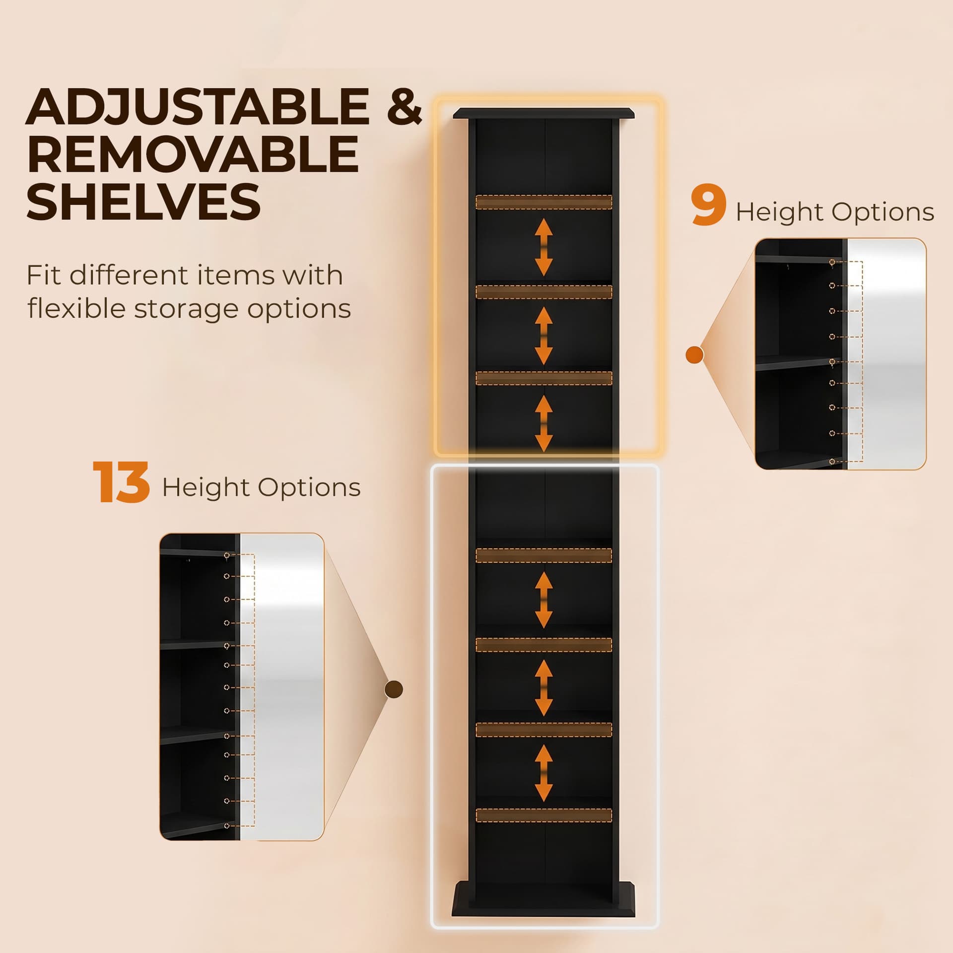 9-Tier DVD Shelf with 7 Adjustable Shelves, Slim CD Shelf, Holds 252 CDs, 147 DVDs or 189 Blu-rays, Black - Office Supplies - Office Furniture