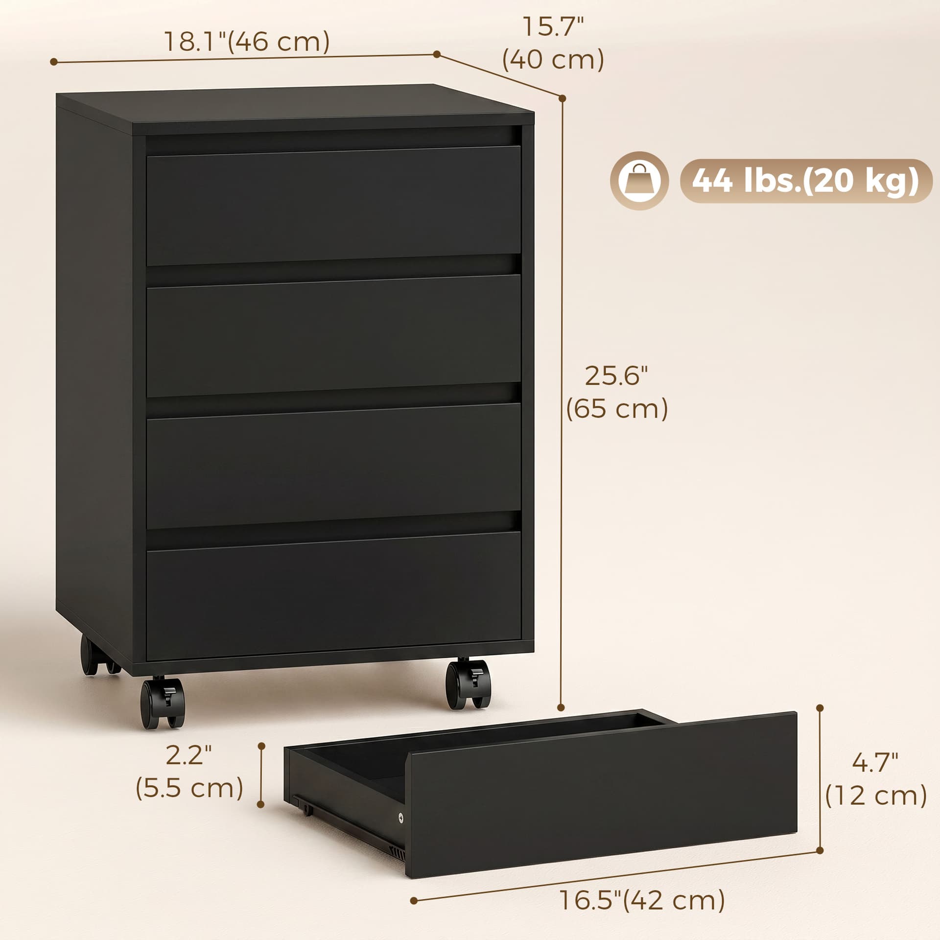 4 Drawer File Cabinet, Vertical Filing Cabinet with Wheels, Modern Printer Stand for Home Office, Black - Office Cabinets & Cupboards - Office Furniture