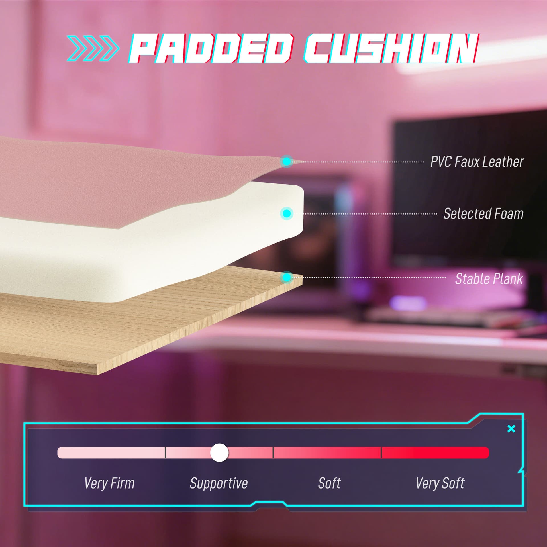 Cute Gaming Chair with Cat Ears, Gamer Computer Chair with Lumbar Support, Footrest, Headrest, Faux Leather, Pink - Video Game Chairs - Office Furniture