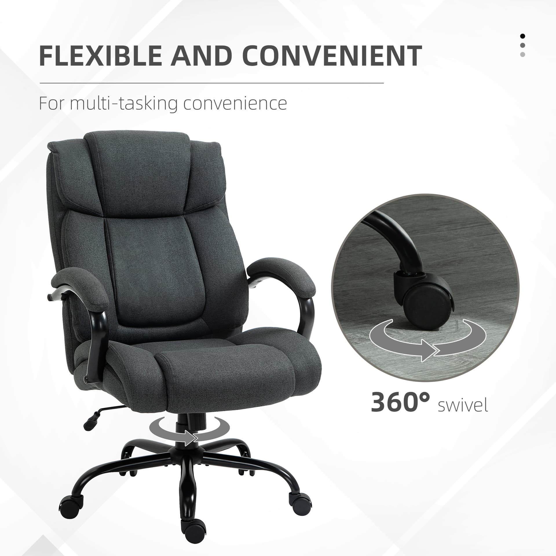 Linen Computer Desk Chair, Executive Office Chair with Spring Padding and Swivel Wheels, Charcoal Grey - Task Chairs - Office Furniture