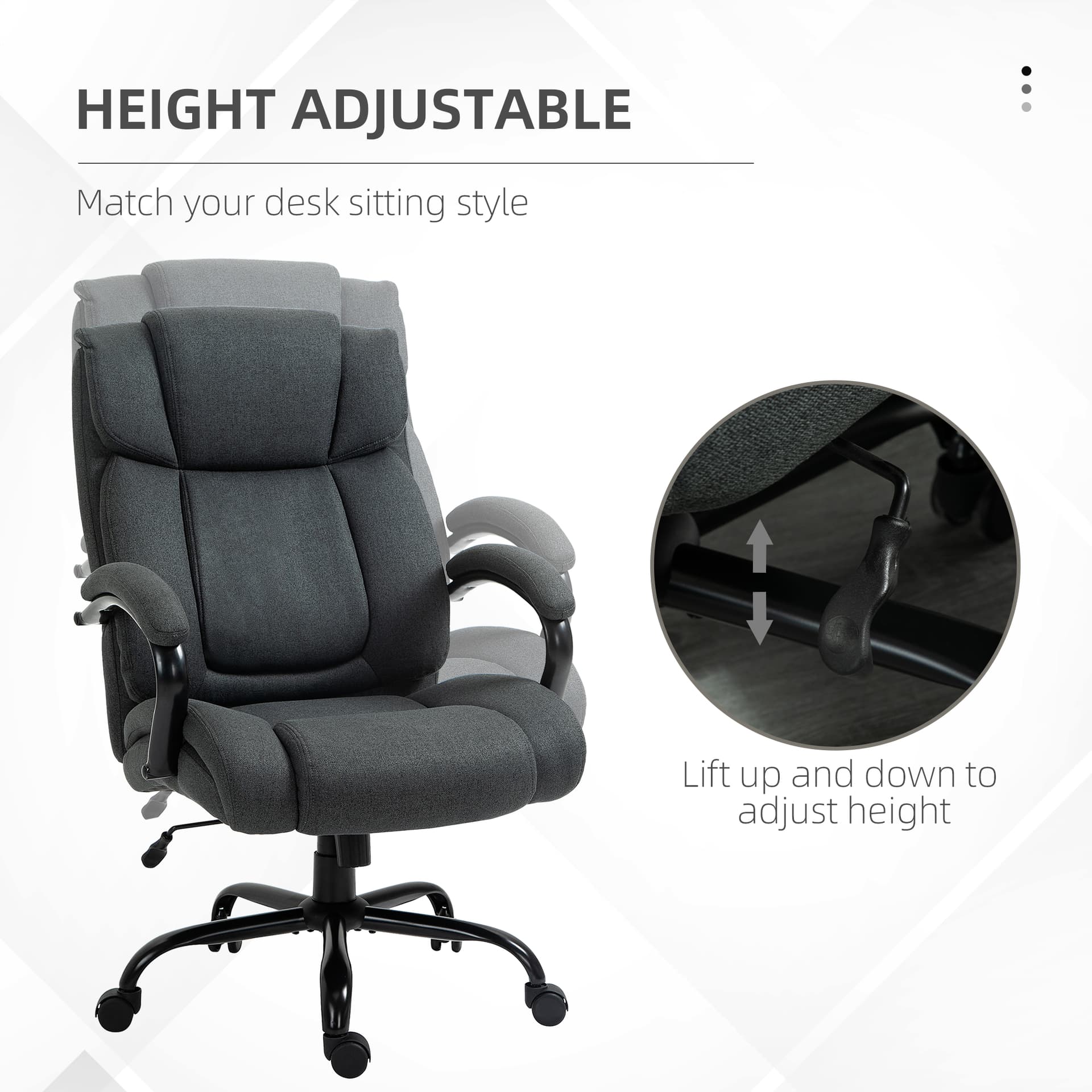 Linen Computer Desk Chair, Executive Office Chair with Spring Padding and Swivel Wheels, Charcoal Grey - Task Chairs - Office Furniture