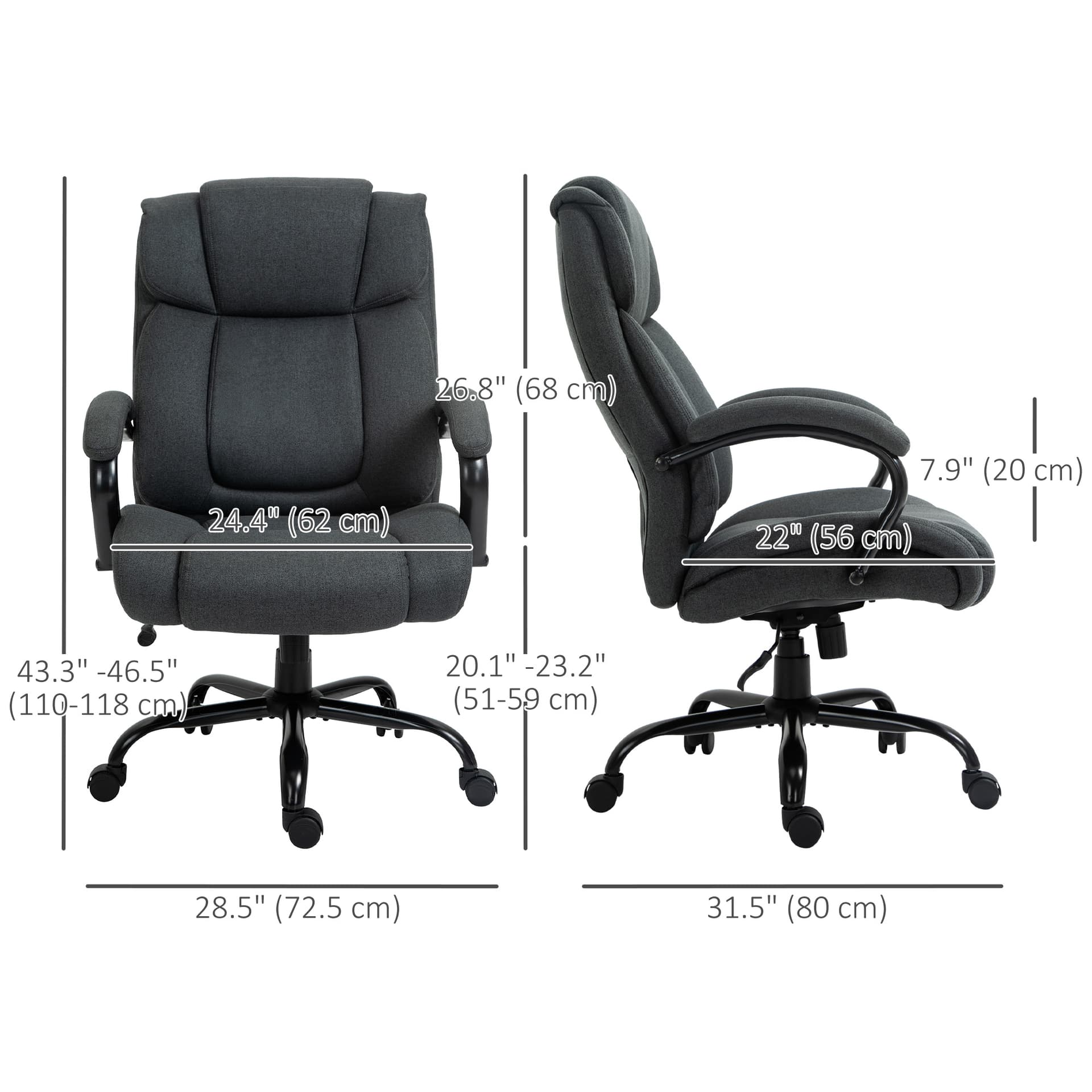 Linen Computer Desk Chair, Executive Office Chair with Spring Padding and Swivel Wheels, Charcoal Grey - Task Chairs - Office Furniture
