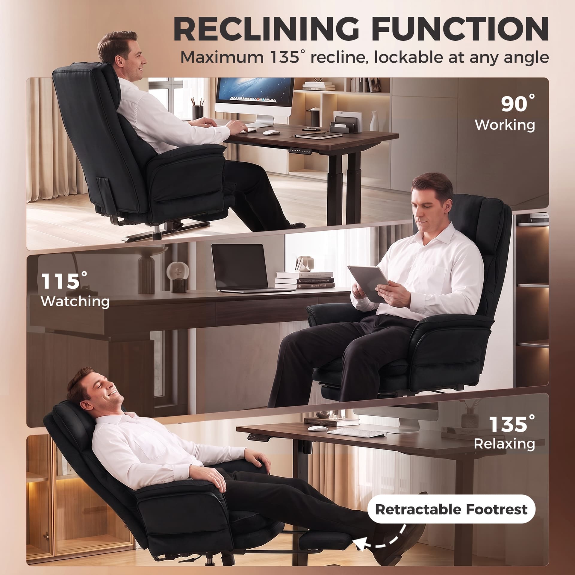Cross Legged Office Chair with Footrest, 396 lbs Reclining Computer Desk Chair with High Back, Flip-up Armrests, Black - Executive & Manager Chairs - Office Furniture