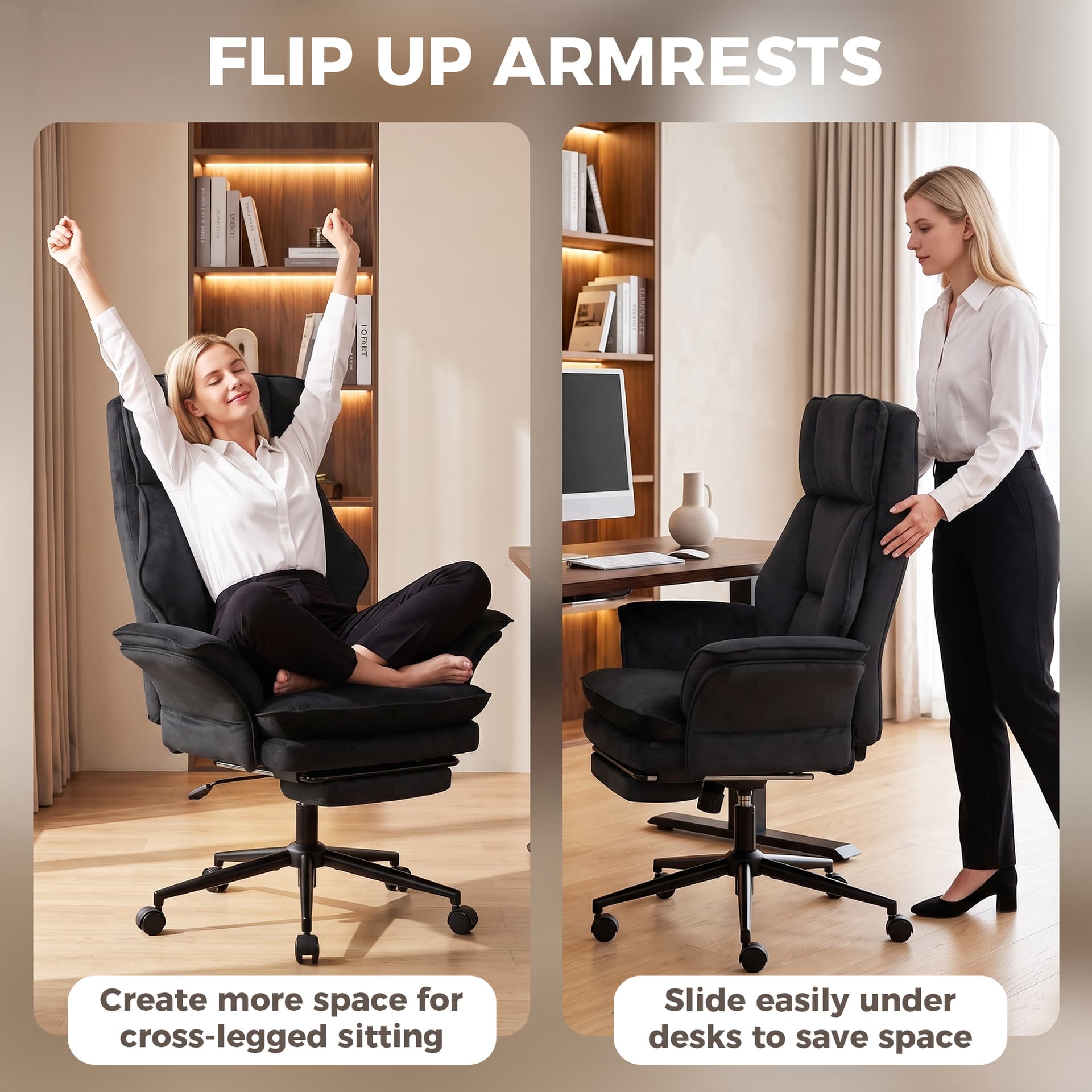 Cross Legged Office Chair with Footrest, 396 lbs Reclining Computer Desk Chair with High Back, Flip-up Armrests, Black - Executive & Manager Chairs - Office Furniture