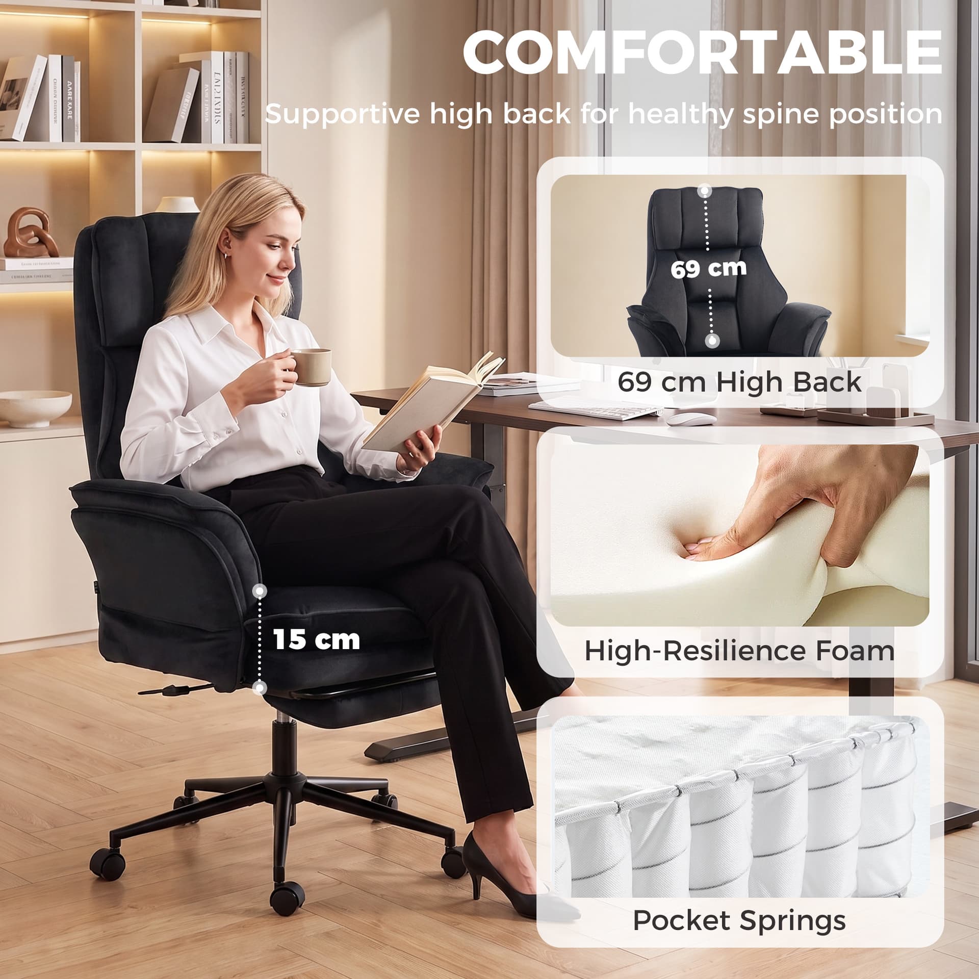 Cross Legged Office Chair with Footrest, 396 lbs Reclining Computer Desk Chair with High Back, Flip-up Armrests, Black - Executive & Manager Chairs - Office Furniture