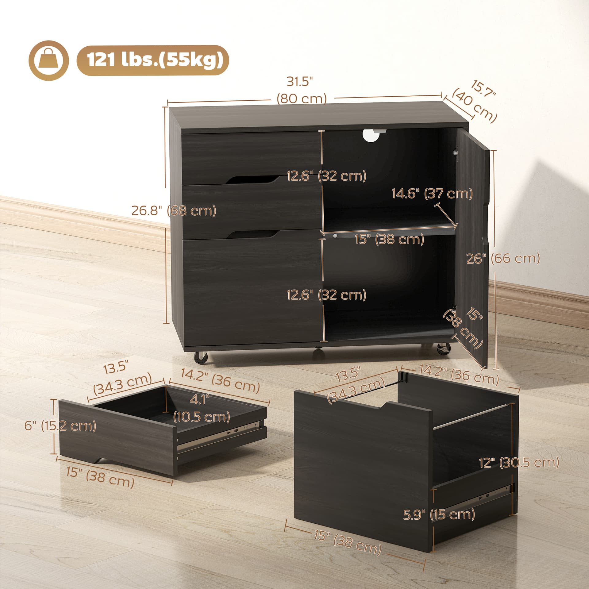Filing Cabinet with File Drawer File Cabinet with Adjustable Shelf and 3 Drawers Black - Office Cabinets & Cupboards - Office Furniture
