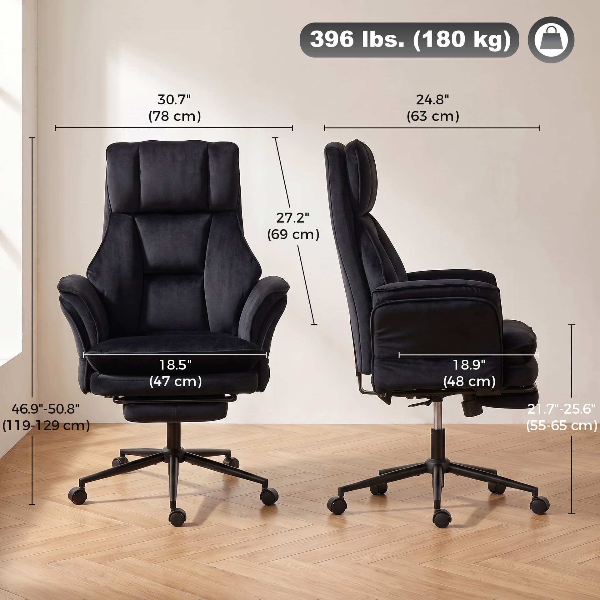 Cross Legged Office Chair with Footrest, 396 lbs Reclining Computer Desk Chair with High Back, Flip-up Armrests, Black - Executive & Manager Chairs - Office Furniture