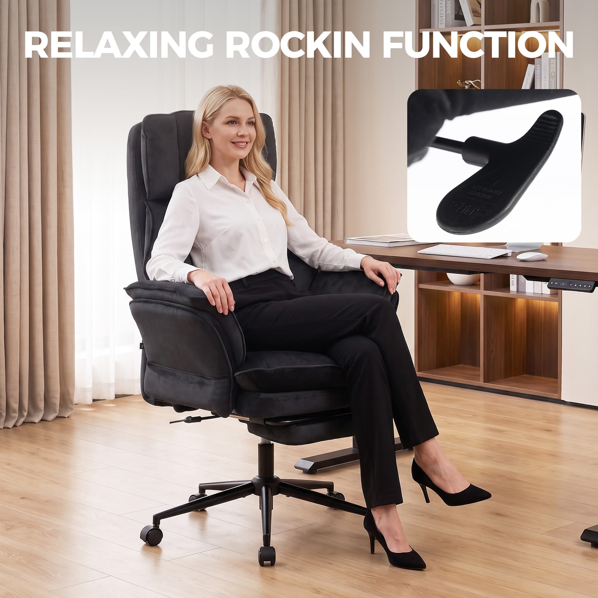 Cross Legged Office Chair with Footrest, 396 lbs Reclining Computer Desk Chair with High Back, Flip-up Armrests, Black - Executive & Manager Chairs - Office Furniture