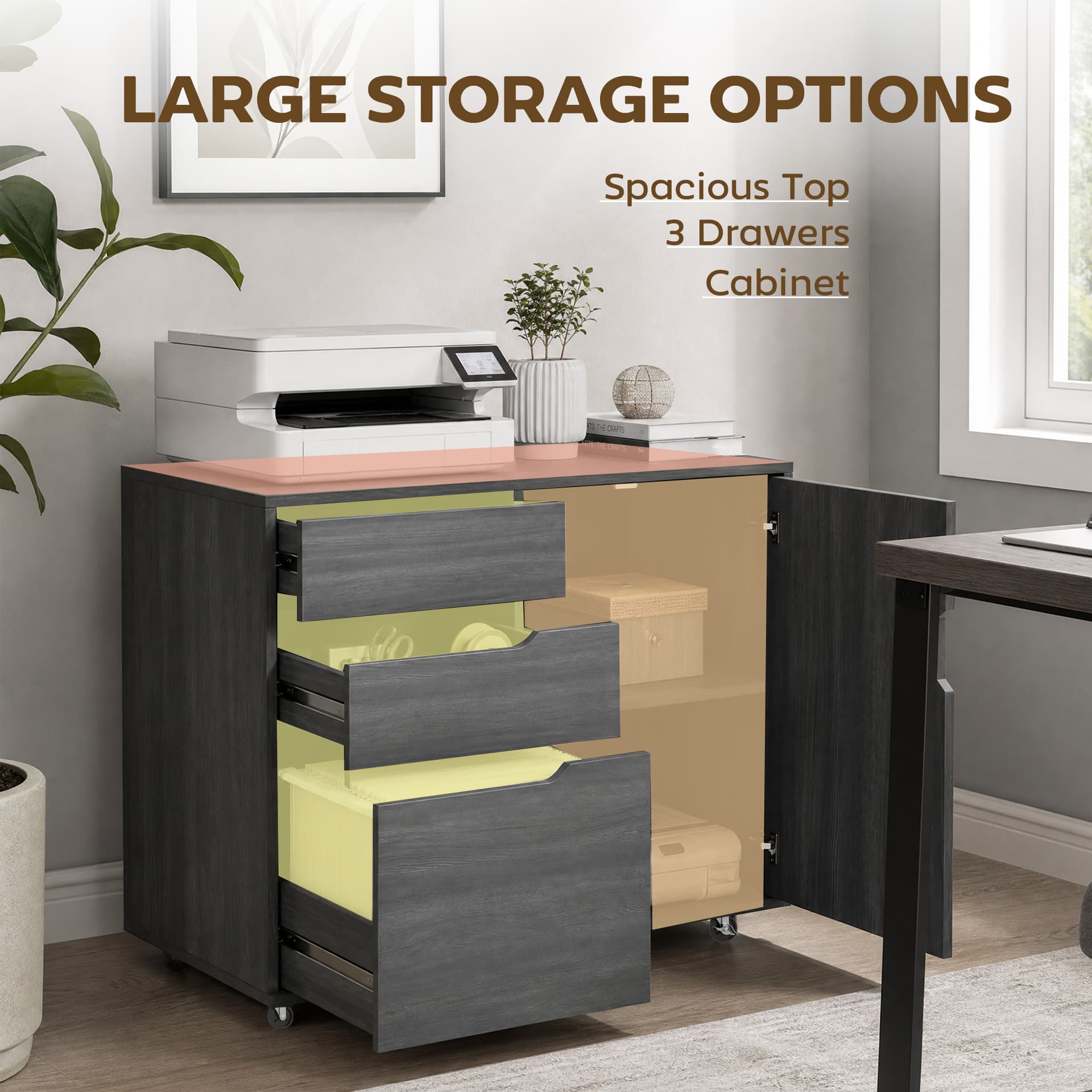 Filing Cabinet with File Drawer File Cabinet with Adjustable Shelf and 3 Drawers Black - Office Cabinets & Cupboards - Office Furniture
